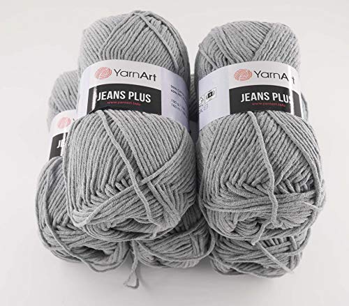 YarnArt Jeans Plus Garn Baumwollgarn Amigurumi Babygarn Wolle 500g 800m/500g 5x100g Yarnarts (46 grau) von Yarn Art