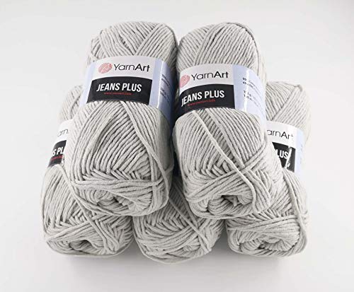 YarnArt Jeans Plus Garn Baumwollgarn Amigurumi Babygarn Wolle 500g 800m/500g 5x100g Yarnarts (49 silbergrau) von Yarn Art