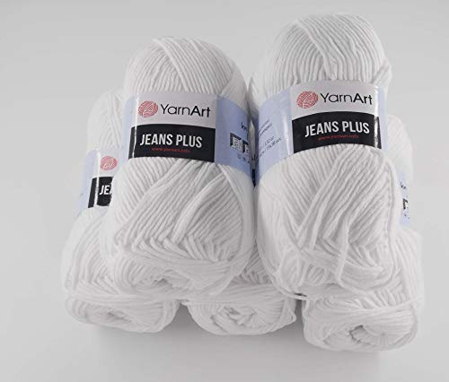 YarnArt Jeans Plus Garn Baumwollgarn Amigurumi Babygarn Wolle 500g 800m/500g 5x100g Yarnarts (62 weiß) von Yarn Art