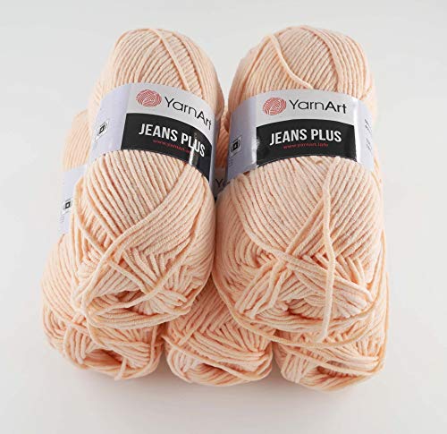YarnArt Jeans Plus Garn Baumwollgarn Amigurumi Babygarn Wolle 500g 800m/500g 5x100g Yarnarts (73 pastell apricot) von Yarn Art