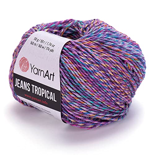 YarnArt Jeans Tropical Sport Garn, 55% Baumwolle, 45% PAC, mehrfarbiges Strick- und Häkelgarn, 50 g, weich, langlebig und leicht, perfekt für Amigurumi, Kleidung und Accessoires (622) von Yarn Art