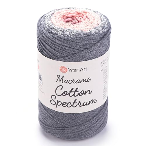 YarnArt Makramee-Baumwoll-Makramee-Schnur, 250 g, 250 m, 80% Baumwolle, Makramee-Seil, mehrfarbiges Makramee, buntes Makramee-Garn, Gewicht Kammgarn – Aran (4) (1306) von Yarn Art