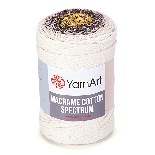 YarnArt Makramee-Baumwoll-Spektrum, Makramee-Schnur, 250 g, 246 m, 80 % Baumwolle, Makramee-Seil, mehrfarbig, Makramee-Garn, Gewicht Kammgarn – Aran(4) (1301) von Yarn Art