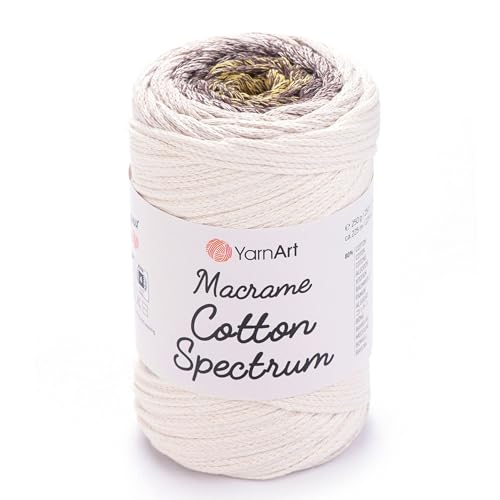 YarnArt Makramee-Makramee-Seil, Baumwolle, 250 g, 250 m, 80 % Baumwolle, mehrfarbig, Makramee-Garn, Gewicht Kammgarn, Aran (4) (1301) von Yarn Art