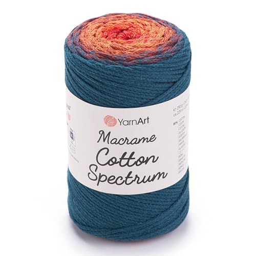 YarnArt Makramee-Baumwoll-Spektrum, Makramee-Schnur, 250 g, 246 m, 80% Baumwolle, Makramee-Seil, mehrfarbig, Makramee-Garn, Gewicht Kammgarn – Aran(4) (1317) von Yarn Art