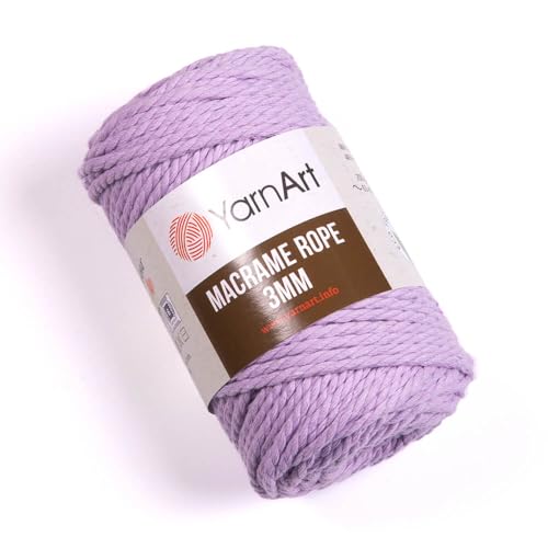 YarnArt Makramee-Baumwollseil, 3 mm, gedrehtes Makramee-Baumwollgarn, einzigartig, 250 g, 60 % Baumwolle, 40 % Viskose, Makramee-Garn S Bulky-6 (765) von Yarn Art
