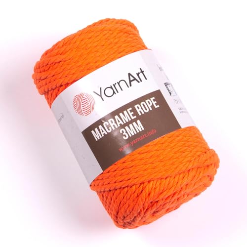 YarnArt Makramee-Baumwollseil, 3 mm, gedrehtes Makramee-Baumwollgarn, einzigartig, 250 g, 60 % Baumwolle, 40 % Viskose, Makramee-Garn S Bulky-6 (800) von Yarn Art