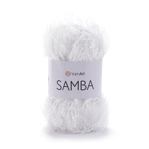 YarnArt Samba weiches pelzähnliches Garn, 150 m langhaariges Wimperngarn zum Stricken, Häkeln und Amigurumi, perfekt für Schals, Mützen und dekorative Projekte, 100 g Knäuel (01) von Yarn Art
