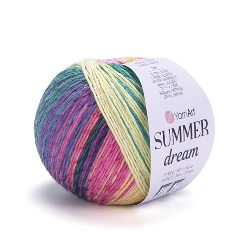 YarnArt Summer Dream – Buntes Pastell-Baumwoll-Mischgewebe mit Glitzer – Weiches & leichtes Garn zum Stricken, Häkeln, Schals & Baby-Projekte (4305) von Yarn Art