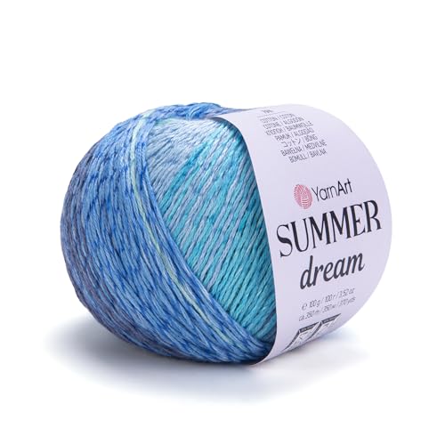 YarnArt Summer Dream Glitzergarn, mehrfarbiges Strickgarn, Sommergarn, glitzerndes Garn, Schalgarn, 70 % Baumwollgarn, helles Garn (4304) von Yarn Art
