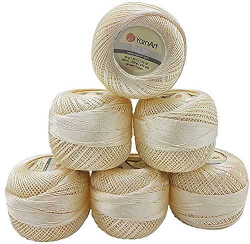YarnArt Tulip 6 x 50 gr. Paket, Seide Mikrofaser Satin Garn Brillante Glänzend (Creme 402) von Yarn Art