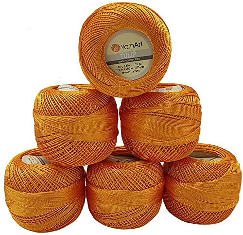YarnArt Tulip 6 x 50 gr. Paket, Seide Garn Mikrofaser Garn Satin Garn Seide brillante Garn glänzend Garn (Orange 431) von Yarn Art