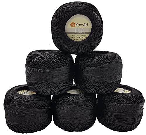 YarnArt Tulip 6 x 50 gr. Paket, Seide Mikrofaser Satin Garn Brillante Glänzend (Schwarz 400) von Yarn Art