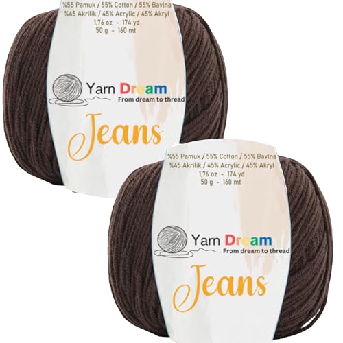 Yarn Dream Jeans 2 Knäuel, 55 % Baumwolle, 45 % Acryl, 174 m, Baumwollgarn zum Häkeln, Strickgarn für Amigurumi, weiches Strickgarn, Oeko Tex Stricken 3–4 mm/Häkeln 2,5–3 mm, 49,9 g, Dunkelbraun Yarn Dream Jeans 2 Knäuel, 55 % Baumwolle, 45 % Acryl, 174 m, Baumwollgarn zum Häkeln, Strickgarn für Amigurumi, weiches Strickgarn, Oeko Tex Stricken 3–4 mm/Häkeln 2,5–3 mm, 49,9 g, Dunkelbraun von Yarn Dream