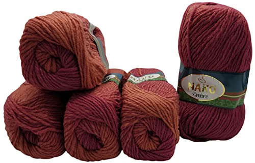5 x 100 Gramm Nako Ombre Strickgarn 2-farbig, 500 Gramm Strickwolle mit 25% Wolle-Anteil (rosenholz terrakotta 20335) von Yarn