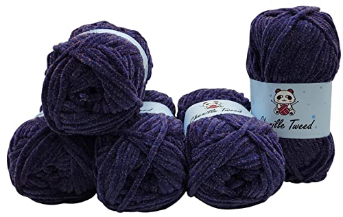 500 Gramm Chenille Tweed Strickwolle, Babywolle gesprenkelt, 5 x 100 Gramm Wolle Super Bulky (lila 140-28) von Yarn