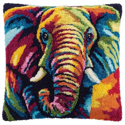 Latch Hook Kits Pillow for Adults,Tier Elefant,Pre-Printed Patterns Pillowcase Needlework Crochet Yarns Latch Hooking Cushion for Sofa Decor,17x17in von YarnAdventures