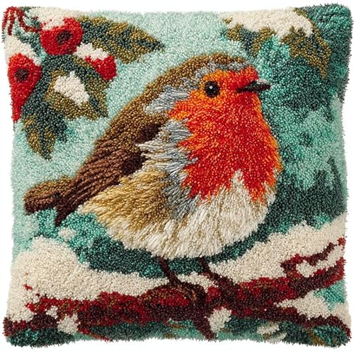 Tier Vogel Latch Hook Kits Pillow for Adults,Weihnachtsrotkehlchen,Pre-Printed Patterns Pillowcase Needlework Crochet Yarns Latch Hooking Cushion for Sofa Decor,17x17in Tier Vogel Latch Hook Kits Pillow for Adults,Weihnachtsrotkehlchen,Pre-Printed Patterns Pillowcase Needlework Crochet Yarns Latch Hooking Cushion for Sofa Decor,17x17in von YarnAdventures