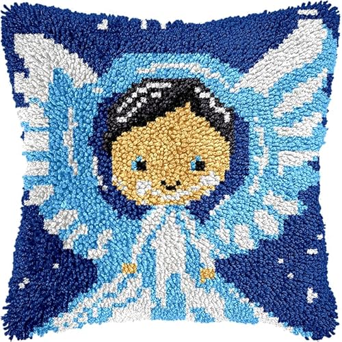 YarnAdventures Cartoon-Mädchen DIY Knüpfhaken-Set,Kissenbezug,Engel Mädchen,Latch Hook Kissen Kit,Knüpfkissen Set zum Selber Knüpfen,Knüpfteppich Knüpfpackung,17x17in von YarnAdventures