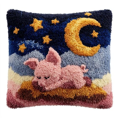 YarnAdventures Cartoon-Stil DIY Kissen Knüpfen Set Knüpfhaken-SetsRosa Schwein unter den Sternen und dem Mond,Knüpfhaken-Kits,Kissenbezüge,Sofakissen,Anfänger,Basteln,Heimdekoration 43x43cm YarnAdventures Cartoon-Stil DIY Kissen Knüpfen Set Knüpfhaken-SetsRosa Schwein unter den Sternen und dem Mond,Knüpfhaken-Kits,Kissenbezüge,Sofakissen,Anfänger,Basteln,Heimdekoration 43x43cm von YarnAdventures