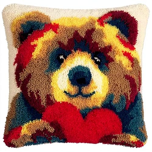 YarnAdventures Cartoon-Tiere Knüpfhaken Kissen Kits für Anfänger Erwachsene,Braunbär und Liebe,Knüpfteppich Zum Selber Knüpf-Sets DIY Latch Hook Cushion,Bastelsets,Heimdekoration,43x43cm YarnAdventures Cartoon-Tiere Knüpfhaken Kissen Kits für Anfänger Erwachsene,Braunbär und Liebe,Knüpfteppich Zum Selber Knüpf-Sets DIY Latch Hook Cushion,Bastelsets,Heimdekoration,43x43cm von YarnAdventures
