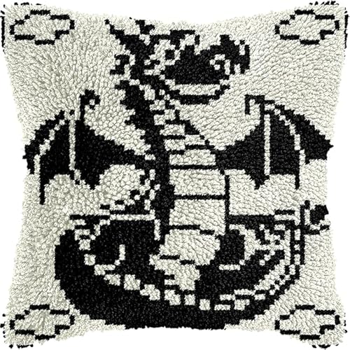 YarnAdventures Cartoon-Tiere Knüpfkissen für Kinder Erwachsene,Ein süßer kleiner Dinosaurier,Kissenbezug Knüpfteppich Zum Selber Knüpfen DIY Kissen Latch Hook Kit,17x17in von YarnAdventures