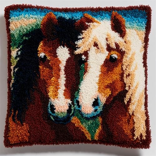 YarnAdventures DIY Kissen Knüpfen Set Knüpfhaken-SetsTier Paar Pferd,Knüpfhaken-Kits,Kissenbezüge,Sofakissen,Anfänger,Basteln,Heimdekoration 43x43cm YarnAdventures DIY Kissen Knüpfen Set Knüpfhaken-SetsTier Paar Pferd,Knüpfhaken-Kits,Kissenbezüge,Sofakissen,Anfänger,Basteln,Heimdekoration 43x43cm von YarnAdventures