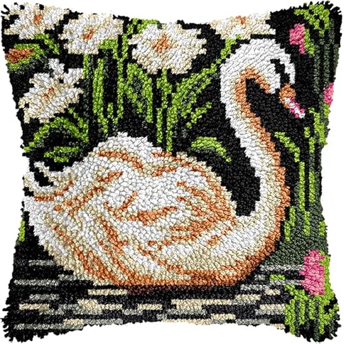 YarnAdventures DIY Kissen Knüpfen Set Knüpfhaken-SetsWeißer Schwan in den Blumen,Knüpfhaken-Kits,Kissenbezüge,Sofakissen,Anfänger,Basteln,Heimdekoration 43x43cm YarnAdventures DIY Kissen Knüpfen Set Knüpfhaken-SetsWeißer Schwan in den Blumen,Knüpfhaken-Kits,Kissenbezüge,Sofakissen,Anfänger,Basteln,Heimdekoration 43x43cm von YarnAdventures