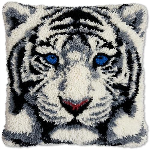 YarnAdventures DIY Knüpfhaken Kissenbezug Stickerei Set,Tierischer weißer Tiger,Deko Kissenbezug,Kreativ Knüpfset Latch Hook Kit für Kinder und Erwachsene Geschenke,17x17in YarnAdventures DIY Knüpfhaken Kissenbezug Stickerei Set,Tierischer weißer Tiger,Deko Kissenbezug,Kreativ Knüpfset Latch Hook Kit für Kinder und Erwachsene Geschenke,17x17in von YarnAdventures