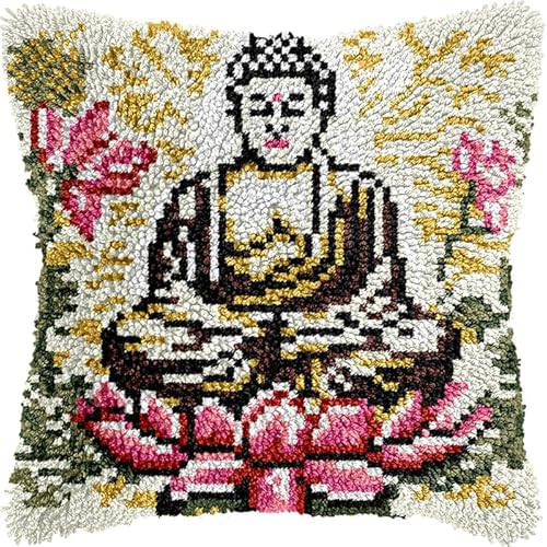 YarnAdventures DIY Knüpfhaken-Set,Kissenbezug,Lotus-Buddha-Statue,Latch Hook Kissen Kit,Knüpfkissen Set zum Selber Knüpfen,Knüpfteppich Knüpfpackung,17x17in YarnAdventures DIY Knüpfhaken-Set,Kissenbezug,Lotus-Buddha-Statue,Latch Hook Kissen Kit,Knüpfkissen Set zum Selber Knüpfen,Knüpfteppich Knüpfpackung,17x17in von YarnAdventures