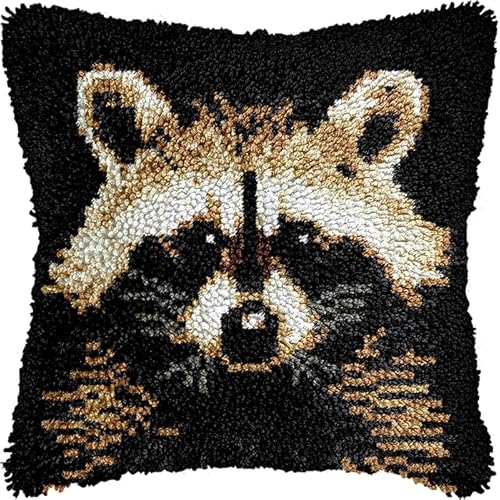 YarnAdventures DIY Knüpfhaken-Set,Kissenbezug,Tierischer süßer Waschbär,Latch Hook Kissen Kit,Knüpfkissen Set zum Selber Knüpfen,Knüpfteppich Knüpfpackung,17x17in YarnAdventures DIY Knüpfhaken-Set,Kissenbezug,Tierischer süßer Waschbär,Latch Hook Kissen Kit,Knüpfkissen Set zum Selber Knüpfen,Knüpfteppich Knüpfpackung,17x17in von YarnAdventures