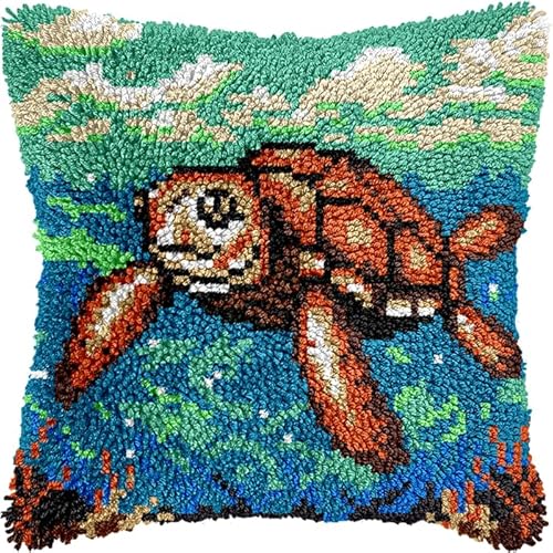 YarnAdventures DIY Knüpfkissen-Set anfänger,Eine schwimmende Schildkröte,knüpfkissen mit vordruck Knüpfhaken-Kissen-Set,bedruckte Leinwand für Anfänger,Stickerei,Bastelk,17x17in YarnAdventures DIY Knüpfkissen-Set anfänger,Eine schwimmende Schildkröte,knüpfkissen mit vordruck Knüpfhaken-Kissen-Set,bedruckte Leinwand für Anfänger,Stickerei,Bastelk,17x17in von YarnAdventures