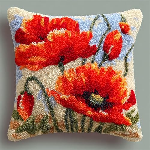 YarnAdventures DIY Knüpfkissen-Set anfänger,Rote Mohnblume,knüpfkissen mit vordruck Knüpfhaken-Kissen-Set,bedruckte Leinwand für Anfänger,Stickerei,Bastelk,17x17in YarnAdventures DIY Knüpfkissen-Set anfänger,Rote Mohnblume,knüpfkissen mit vordruck Knüpfhaken-Kissen-Set,bedruckte Leinwand für Anfänger,Stickerei,Bastelk,17x17in von YarnAdventures