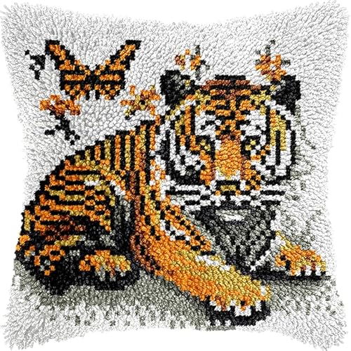 YarnAdventures DIY Knüpfkissen-Set anfänger,Tiertiger und Schmetterling,knüpfkissen mit vordruck Knüpfhaken-Kissen-Set,bedruckte Leinwand für Anfänger,Stickerei,Bastelk,17x17in YarnAdventures DIY Knüpfkissen-Set anfänger,Tiertiger und Schmetterling,knüpfkissen mit vordruck Knüpfhaken-Kissen-Set,bedruckte Leinwand für Anfänger,Stickerei,Bastelk,17x17in von YarnAdventures