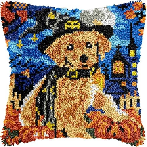 YarnAdventures Halloween-Nachtszene Knüpfhaken Set Kissen Diy-Knüpfhäkel-Sets,Tier Hund,Kissenbezug,Stickerei,Nadelspitzen Für Heimdekoration,Handarbeitsset Für Anfänger 43x43cm YarnAdventures Halloween-Nachtszene Knüpfhaken Set Kissen Diy-Knüpfhäkel-Sets,Tier Hund,Kissenbezug,Stickerei,Nadelspitzen Für Heimdekoration,Handarbeitsset Für Anfänger 43x43cm von YarnAdventures