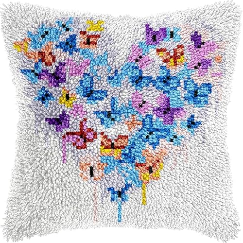YarnAdventures Knüpfhaken Kissen Kits für Anfänger Erwachsene,Farbige Schmetterlinge,Knüpfteppich Zum Selber Knüpf-Sets DIY Latch Hook Cushion,Bastelsets,Heimdekoration,43x43cm YarnAdventures Knüpfhaken Kissen Kits für Anfänger Erwachsene,Farbige Schmetterlinge,Knüpfteppich Zum Selber Knüpf-Sets DIY Latch Hook Cushion,Bastelsets,Heimdekoration,43x43cm von YarnAdventures
