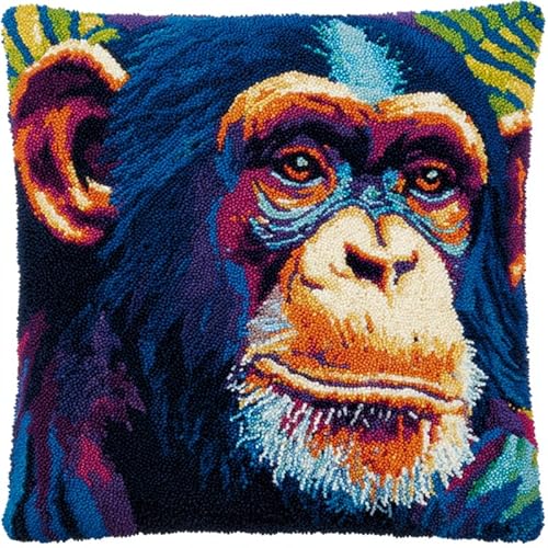 YarnAdventures Knüpfhaken Kissen Kits für Anfänger Erwachsene,Tiergorilla,Knüpfteppich Zum Selber Knüpf-Sets DIY Latch Hook Cushion,Bastelsets,Heimdekoration,43x43cm von YarnAdventures