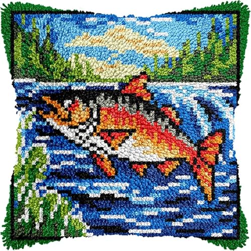 YarnAdventures Knüpfhaken Set Kissen Diy-Knüpfhäkel-Sets,Ein Karpfen springt aus dem Wasser,Kissenbezug,Stickerei,Nadelspitzen Für Heimdekoration,Handarbeitsset Für Anfänger 43x43cm YarnAdventures Knüpfhaken Set Kissen Diy-Knüpfhäkel-Sets,Ein Karpfen springt aus dem Wasser,Kissenbezug,Stickerei,Nadelspitzen Für Heimdekoration,Handarbeitsset Für Anfänger 43x43cm von YarnAdventures