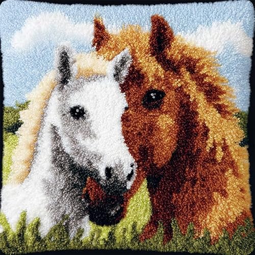 YarnAdventures Knüpfhaken Set Kissen Diy-Knüpfhäkel-Sets,Tier Paar Pferd,Kissenbezug,Stickerei,Nadelspitzen Für Heimdekoration,Handarbeitsset Für Anfänger 43x43cm YarnAdventures Knüpfhaken Set Kissen Diy-Knüpfhäkel-Sets,Tier Paar Pferd,Kissenbezug,Stickerei,Nadelspitzen Für Heimdekoration,Handarbeitsset Für Anfänger 43x43cm von YarnAdventures