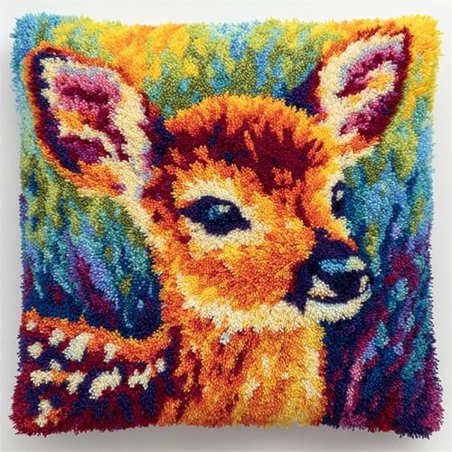 YarnAdventures Knüpfkissen Knüpfhaken Knüpfset,Tier Hirsch,DIY Handarbeit Stickerei Für Kinder Erwachsene Oder Anfänger Latch Hook Kits,Bastelsets,17x17in von YarnAdventures