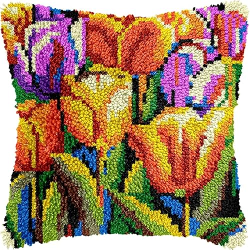 YarnAdventures Knüpfkissen-Set,Bunte Tulpenblüten,knüpfkissen Set für Anfänger Erwachsene oder Kinder zum Selber Knüpfen,Knüpfpackung Knüpfset Kissen,17x17in YarnAdventures Knüpfkissen-Set,Bunte Tulpenblüten,knüpfkissen Set für Anfänger Erwachsene oder Kinder zum Selber Knüpfen,Knüpfpackung Knüpfset Kissen,17x17in von YarnAdventures