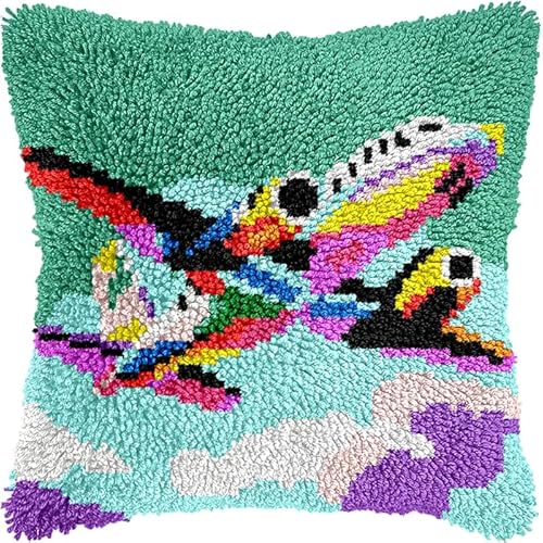 YarnAdventures Knüpfkissen Set,Cartoon-Flugzeug,Latch Hook Kissen Kit,DIY Latch Hook Rug für Anfänger Erwachsene oder Kinder,Kreatives Geschenk,17x17in von YarnAdventures