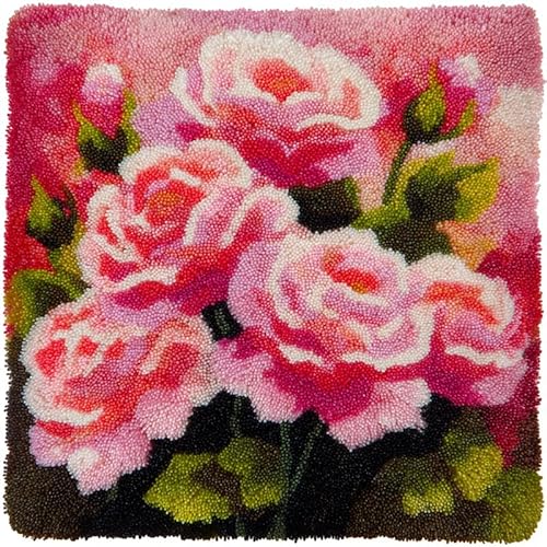 YarnAdventures Knüpfkissen Set,Rosa Rosen,Latch Hook Kissen Kit für Anfänger zum Selber Knüpfen,DIY Knüpfteppich Knüpfpackung,Knüpfhaken Set,17x17in von YarnAdventures