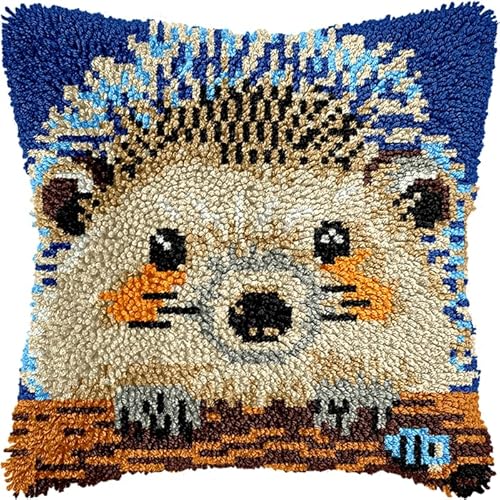 YarnAdventures Knüpfkissen Set,Tierischer süßer Igel,Latch Hook Kissen Kit für Anfänger zum Selber Knüpfen,DIY Knüpfteppich Knüpfpackung,Knüpfhaken Set,17x17in von YarnAdventures