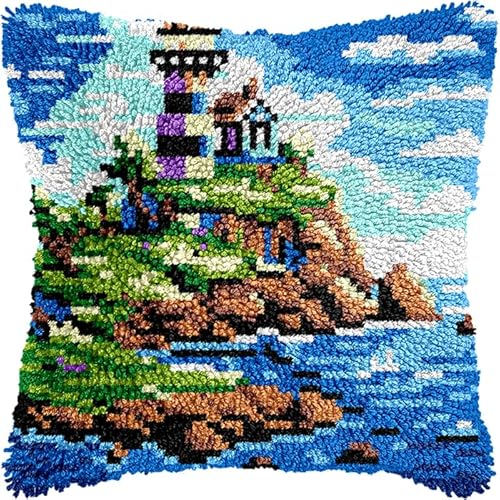 YarnAdventures Knüpfkissen für Kinder Erwachsene,Leuchtturmlandschaft am Meer,Kissenbezug Knüpfteppich Zum Selber Knüpfen DIY Kissen Latch Hook Kit,17x17in YarnAdventures Knüpfkissen für Kinder Erwachsene,Leuchtturmlandschaft am Meer,Kissenbezug Knüpfteppich Zum Selber Knüpfen DIY Kissen Latch Hook Kit,17x17in von YarnAdventures