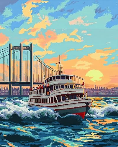 YarnAdventures Landschaft Sticken Set Kreuzstich für Erwachsene,Kreuzfahrtschiff auf dem Meer,Bedruckte Leinwand DIY Stickbilder Vorgedruckt Kreuzstich Für Anfänger Home Decor,16x20in von YarnAdventures