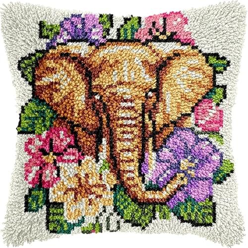 YarnAdventures Latch Hook Kissen Kit,Blume Tier Elefant,DIY Knüpfhaken-Set,Kissenbezug,Knüpfteppich Knüpfpackung,Sofakissenbezug Handgemachte Geschenke,17x17in YarnAdventures Latch Hook Kissen Kit,Blume Tier Elefant,DIY Knüpfhaken-Set,Kissenbezug,Knüpfteppich Knüpfpackung,Sofakissenbezug Handgemachte Geschenke,17x17in von YarnAdventures