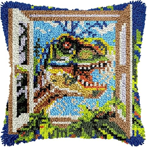 YarnAdventures Latch Hook Kissen Kit,Tierischer Dinosaurier vor dem Fenster,DIY Knüpfhaken-Set,Kissenbezug,Knüpfteppich Knüpfpackung,Sofakissenbezug Handgemachte Geschenke,17x17in YarnAdventures Latch Hook Kissen Kit,Tierischer Dinosaurier vor dem Fenster,DIY Knüpfhaken-Set,Kissenbezug,Knüpfteppich Knüpfpackung,Sofakissenbezug Handgemachte Geschenke,17x17in von YarnAdventures