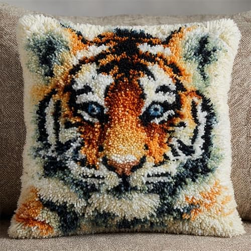 YarnAdventures Latch Hook Kissen Kit,Tiertiger,DIY Knüpfhaken-Set,Kissenbezug,Knüpfteppich Knüpfpackung,Sofakissenbezug Handgemachte Geschenke,17x17in von YarnAdventures