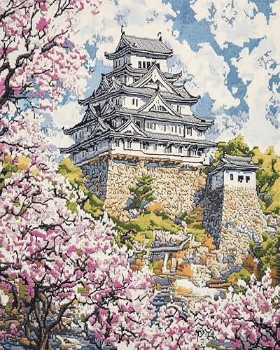 YarnAdventures Sakura-Park Cross Stitch Kits for Adults 11CT,Retro-Schloss,Embroidery Cross Stitch for Beginners,Stamped Counted Cross Stitch Kits,40x50cm von YarnAdventures